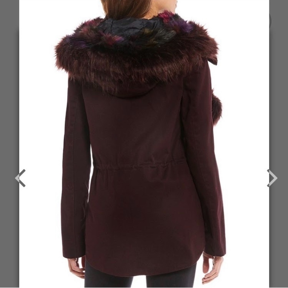 - Gianni Bini Burgundy Anorak Faux Fur Hood w/ Detachable Fur - Picture 2 of 15